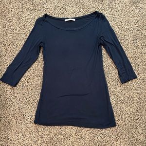 Charlotte Russe Navy 3/4 Sleeve Top with wide neck! Size XSmall!